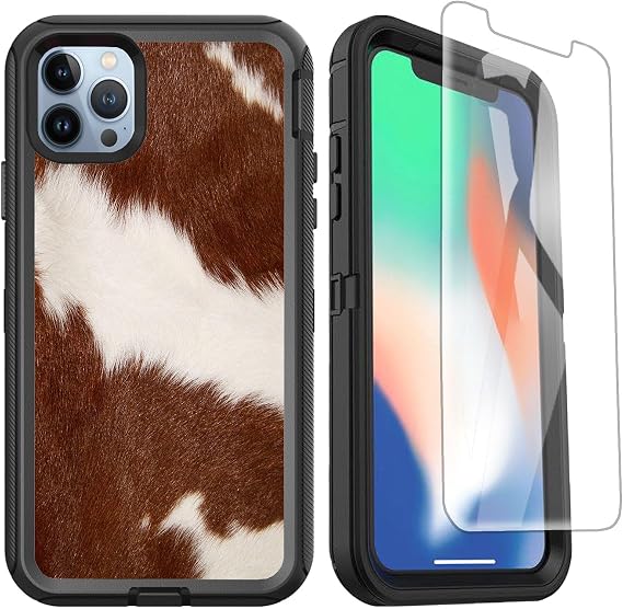 Compatible for iPhone 13 Pro Max Case with Screen Protector, Western Cowhide Heavy Duty [Military Grade Protection] Shockproof Protective Case for iPhone 13 Pro Max 6.7inch, Brown