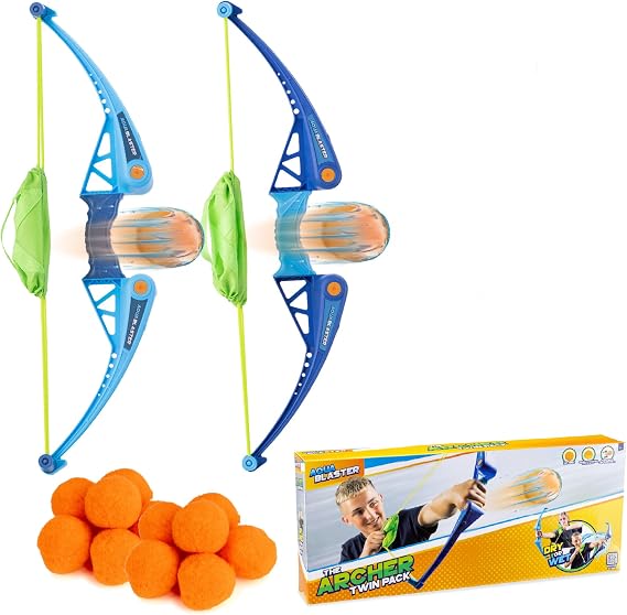 Aqua Blaster Twin Pack Bow Launcher Water Fight Toy with Splash Balls | Garden Water Toy, Water Balloon Game, Outdoor Summer Play for Kids, Beach Game