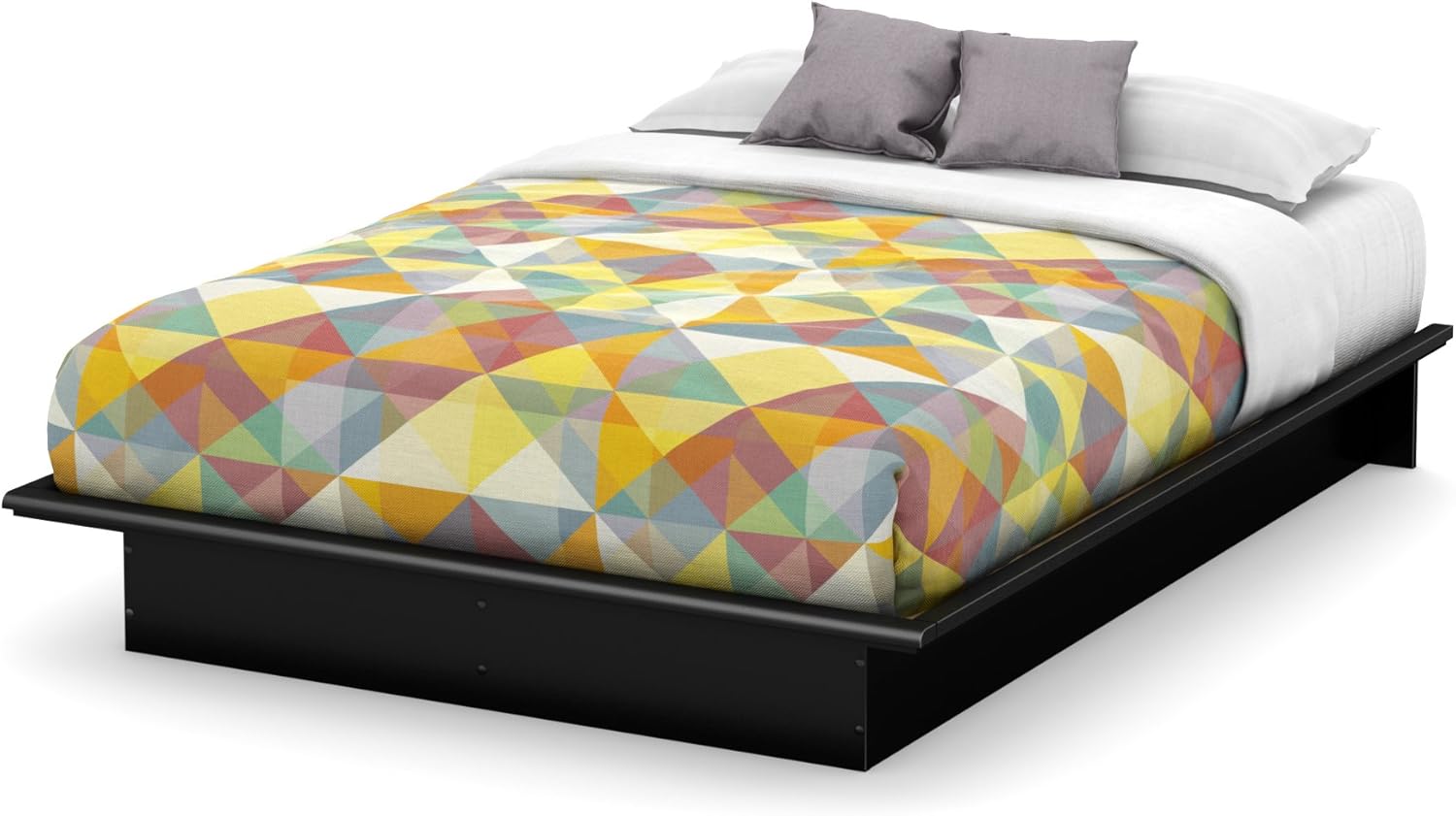 Basic Collection Platform Bed with Moulding - Queen Size - Black - Contemporary Design - by South Shore