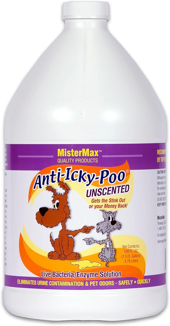 Mister Max Anti Icky Poo Pet Urine Enzyme Cleaner, Unscented, 1 Gallon | Feces Odor Remover, Enzymatic Cleaner for Dog & Cat Urine, Pet Odor Remover Spray