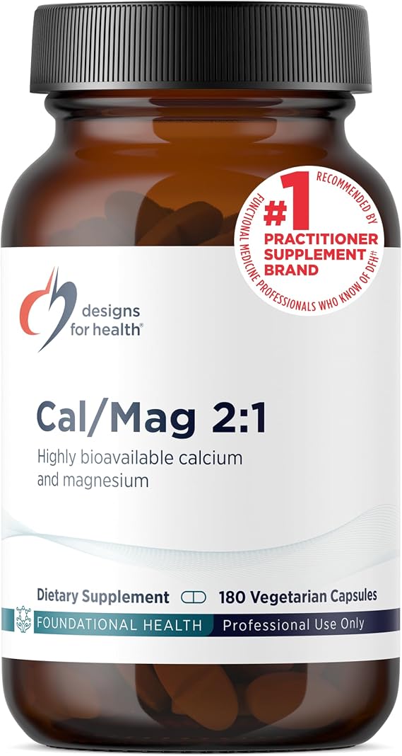 Designs for Health Cal/Mag 2:1 150mg Chelated Magnesium Malate + 300mg Calcium Malate Supplement - Non-GMO, Highly Absorbable Bone Support Nutrients (180 Capsules)