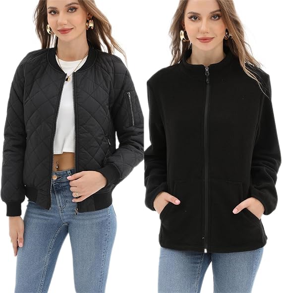 Argstar Women's Bomber Jacket & Fleece Jacket Fall Winter Outerwear (Color - Black, Size - Medium)