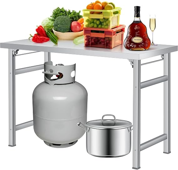 48" x 24" Stainless Steel Folding Table,Commercial Work & Prep Table, 520 Lbs Heavy-Duty Portable Collapsible Utility Table with Adjustable Undershelf for Kitchen, Restaurant, Catering, Garage