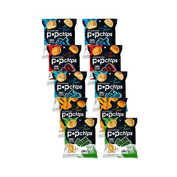 Popchips Potato Chips, Nacho, Sea Salt, BBQ, Salt & Vinegar, Sour Cream & Onion, 0.8 Oz, 2 Each (Variety Pack)