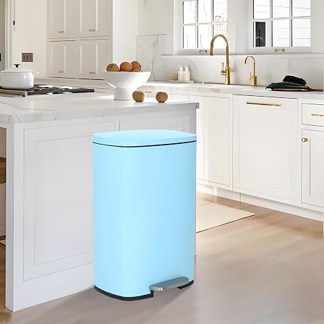 13 Gallon Trash Can,Stainless Steel Foot Pedal Kitchen Trash Can,Garbage Bin with Lid,Removable Inner Bucket,Fingerprint-Resistant Soft Close Garbage Can,for Kitchen Home Office Bathroom,Blue