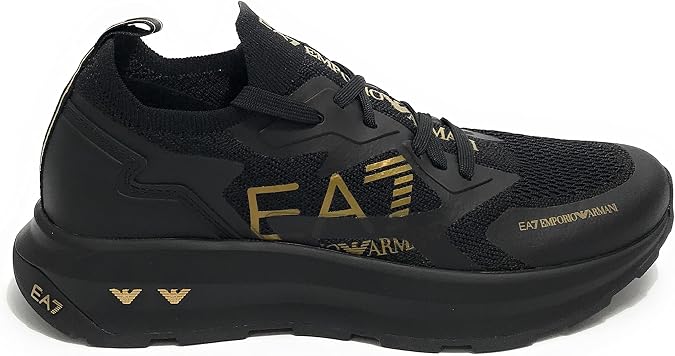 Emporio Armani EA7 Triple Black/Gold Sneaker Trainer UK 6