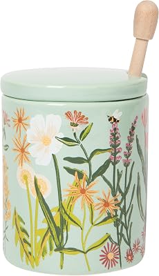 Now Designs Bees & Blooms Honey Pot With Dipper, 10 oz