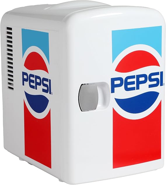 CURTIS MIS138PEP Pepsi Retro Logo, Mini Portable Compact Personal Fridge Cooler, 4 Liter Capacity Chills Six 12 oz Cans, 100% Freon-Free & Eco Friendly, White, 6