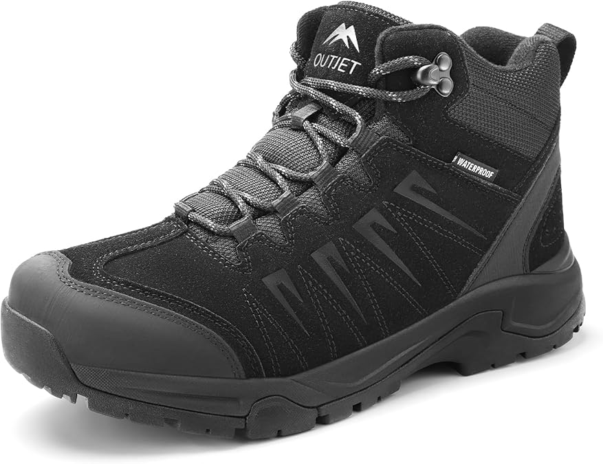 Men's Waterproof Walking Boots Lightweight Comfortable Leather Mid Ankle Hiking Boots