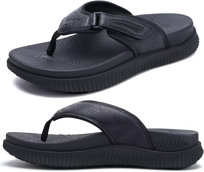 KuaiLu Men's Orthotic Flip Flops Athletic Recovery Walking Sandals