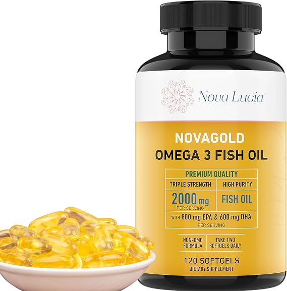 NovaGold Omega 3 Fish Oil 2000mg High Strength EPA DHA Supplement Burpless, Easy to Swallow Softgels Supports Heart, Brain, Joints, Immune & Skin Non-GMO 120 Liquid Capsules