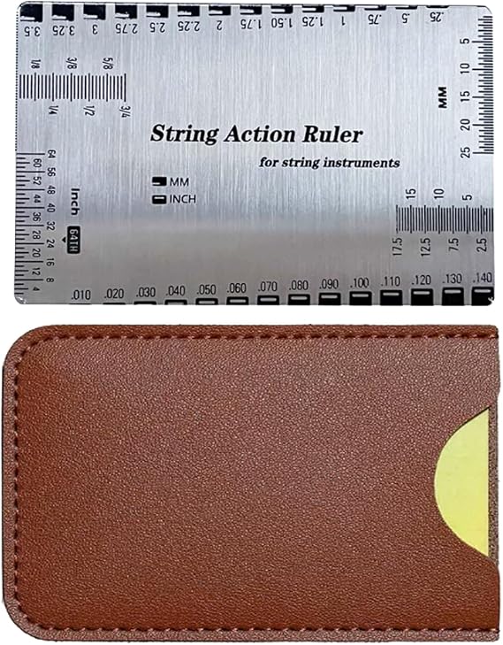 String Action Gauge Stainless Steel Height Ruler with Leather Case Premium Durable Luthier Tools for Precise Setup Ideal Guitar Accessories for Electric Bass Acoustic Guitars Mandolin &Banjo