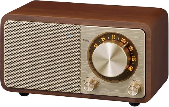 Sangean WR-7GW Wood Cabinet Mini Bluetooth Speaker with FM Tuner and Aux-in Special Edition Color Gold/Walnut