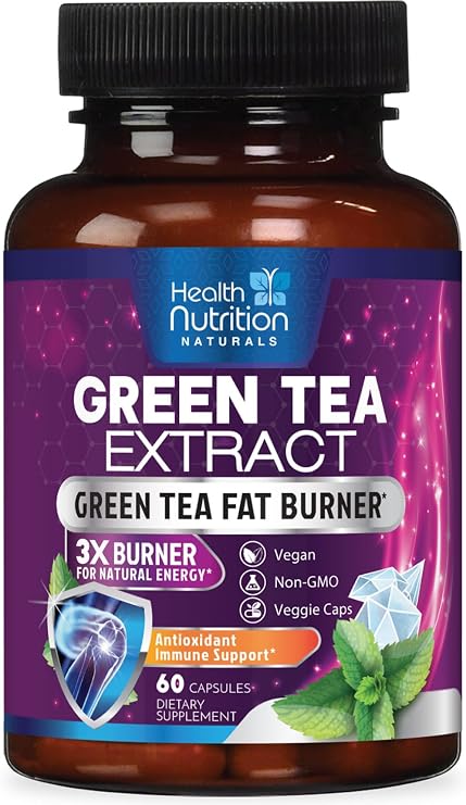 Green Tea Extract Capsules - Standardized 45% EGCG & 98% Polyphenols - 3X Strength Green Tea Herbal Supplement - Natural Daily Energy for Women, Men & Active Adults - Bottled in USA - 60 Capsules