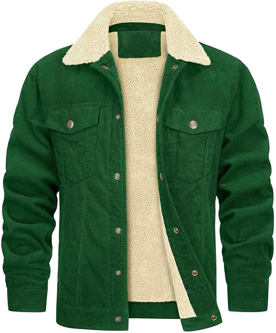 Buddhi Mens Corduroy Sherpa Lined Trucker Jacket Thickened Warm Winter Coats Winter Thick Jacket Solid Color Jackets