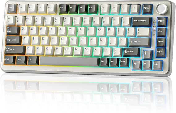 YUNZII B75 Pro Wireless Mechanical Keyboard (Gray, Cocoa Cream V2) | 75% Gaming with Knob, Bluetooth/USB-C/2.4G, Hot-Swap, Pre-lubed RGB Backlight Switches, for Win/Mac