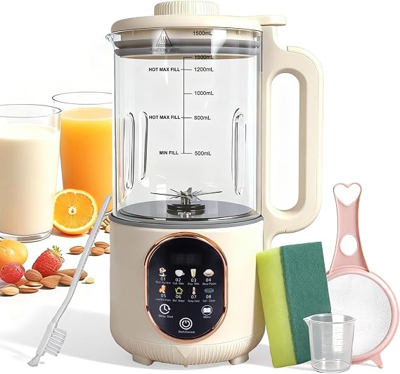 10-in-1 Nut Milk Maker Machine, 50oz Automatic Plant-Based Milk Maker, Capable of Making Oat Milk, Soy Milk, Smoothies, and Juice, Featuring Delayed Start, Keep Warm, and Auto-Clean Functions