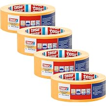 tesa Precision Masking Tape 4344 Standard Pack of 4 Professional Masking Tape with Thin Paper Backing for Precise Masking and Covering Orange 50 m x 38 mm Each