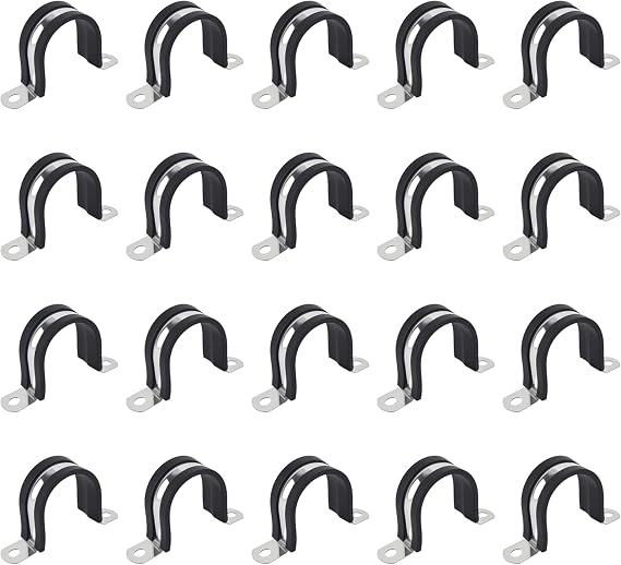 1-1/4 Inch 20 PCS 2 Holes Rubber Cushioned U Bracket Clamp, Reinforced Rigid Pipe Strap, Stainless Steel Conduit Straps Cable Clamp (32 mm) by Tavonuxt