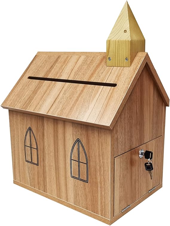 FixtureDisplays Engineered Wood Tithes Offering Donation Box with Christian Cross, Church, Collection Boxes, Charity Boxes 14.5 X 10.4 X 20.3", Anti-Fishing, Requires Simply Assembly 21397-NPF