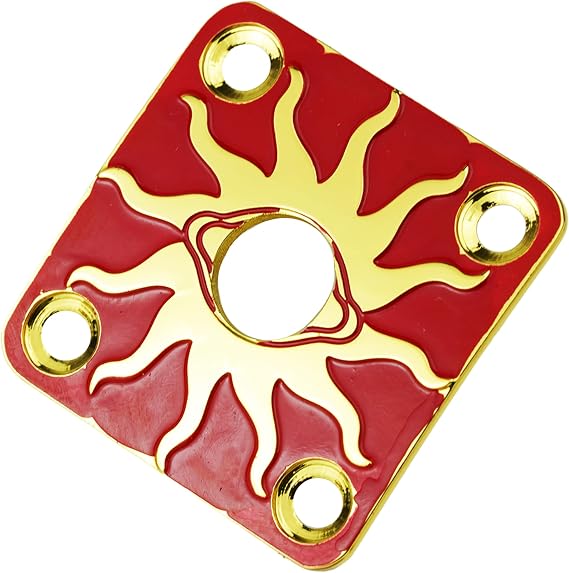 Guyker Guitar Jack Plate, Square Curved Stainless Steel Electric Guitar Bass JackPlate Cover Replacement Part 1 Piece (GJ011, Red+Gold)