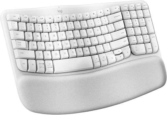 Logitech Wave Keys Ergonomic Wireless Keyboard with Palm Rest - Off White | For natural typing posture, connects up to 3 devices via Easy-Switch, Bluetooth, Logi Bolt Receiver, Multi-OS, Windows / Mac