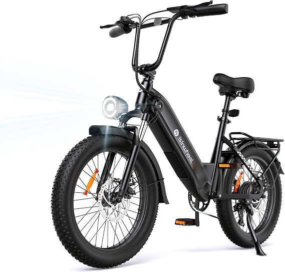 isinwheel U8 Electric Bike for Adults,1000W Peak Motor Ebike,Max 20MPH 75-105 Miles Range Electric Bicycle,48V 13AH/18AH Battery Commuting 20" Step Thru Fat Tire Ebikes for Adults,7 Speed Gearing