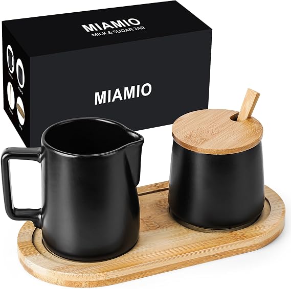 MIAMIO-Sugar and Cream Coffee Serving Set/Ceramic Milk & Sugar Set (Black)