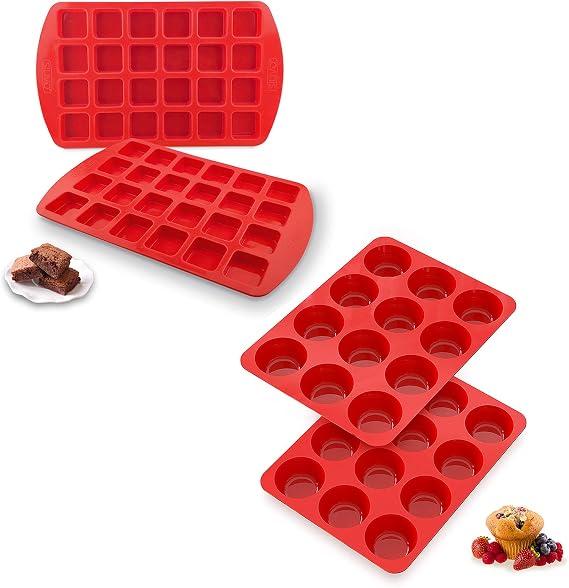 2x Silicone Brownie Pans + 2x Silicone Muffin Pans