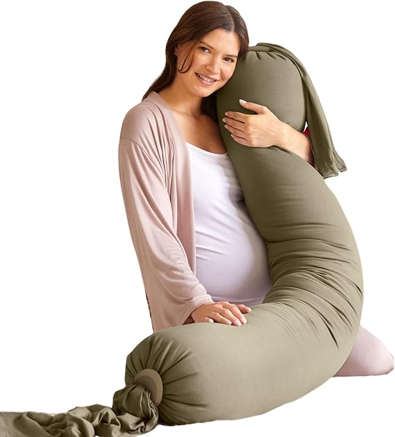 bbhugme Adjustable Pregnancy Pillow – Full Body Support for Side Sleeping - Adjustable Firmness and Shape - Supports Back, Legs, Belly, Hips for Pregnant Women - Removable Cover - Dusty Olive