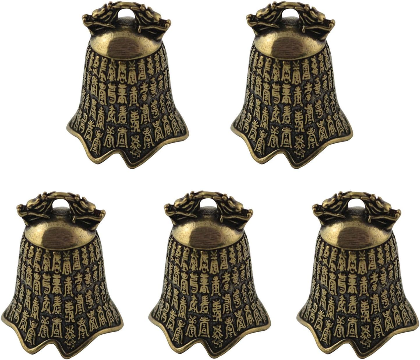 XGNG 5pcs Metal Bells with Characters National Tide Keychain Pendant Dragon Head Beasts Bell Brass Handicraft Decoration