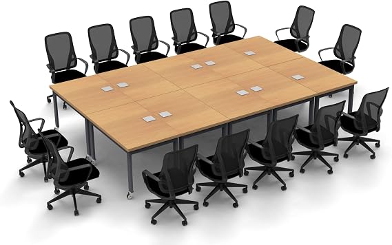 Conference Meeting Seminar Tables and Seating Model 7683 24pc Set Color Beech X-Thick Tops, Industrial Casters, Ready to Use. (Tables, Power Bars, Seating Included)