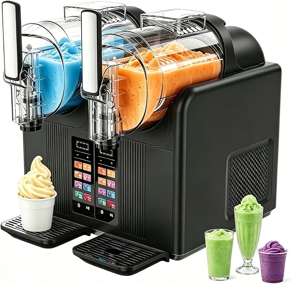 2-in-1 Slushie Machine for Home Commercial, 140oz Soft Serve Ice Cream Maker, with 7 Presets, Quiet, Auto-Clean, LED Display, Perfect for Margaritas, Frappés, Milkshakes and More Black