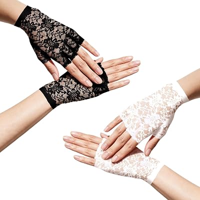 Elegant Lace Gloves Floral Pattern Lace Gloves for Formal Dress Cocktail Opera Parties Halloween Cosplay