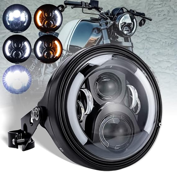 7 Inch LED Motorcycle Headlight Round with Housing Bucket Turn Signal DRL Hi/Low Beam Headlight for Harley Honda Suzuki Yamaha Kawasaki Cafe Racer Chopper Bobber Motorcycle