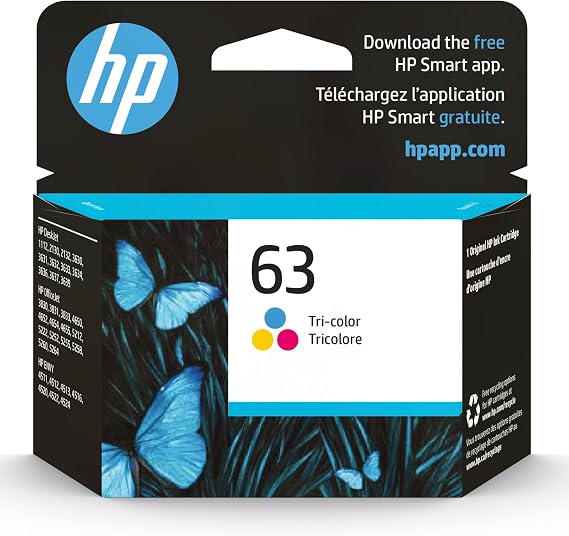 HP 63 Tri-Color Ink Cartridge, Works with DeskJet 1112, 2130, 3630, Envy 4510, 4520, OfficeJet 3830, 4650, 5200, F6U61AN