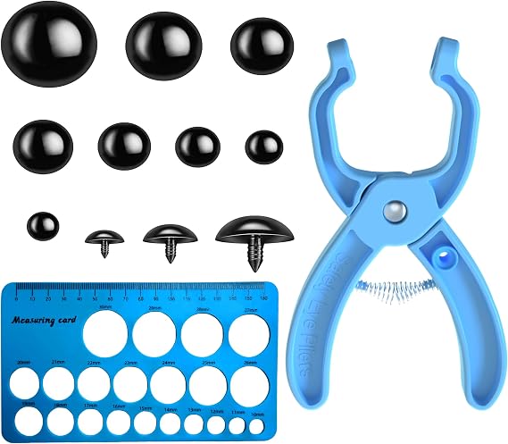 GEOCCI Safety Eye Tool with 160 pcs Amigurumi Eyes and 10-30mm Safety Eye Sizer Tool(Blue)