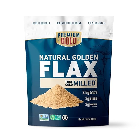 Premium Gold Whole Milled Flaxseed 24 oz, Gluten-Free, Non-GMO, Kosher, Fine Milled Flaxseed, High Fiber, Source of Omega-3, Plant-Based Protein, Ideal for Beverages, Baking & Topping