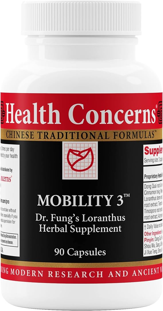 Health Concerns Mobility 3 Joint & Muscle Support Herbal Stiffness Supplement for Men & Women Dong Quai, Ginseng, Fo-Ti, Loranthus & Ginger Formula Chinese Support 90 Capsules