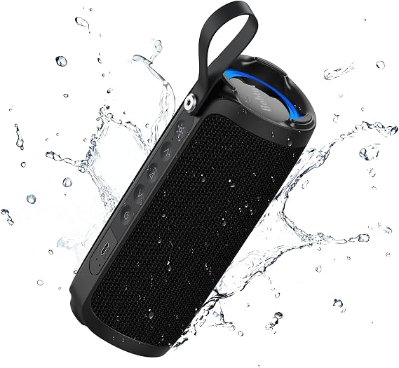 Bobtot Portable Bluetooth Speaker, 15W Waterproof, RGB Light, TWS, Black