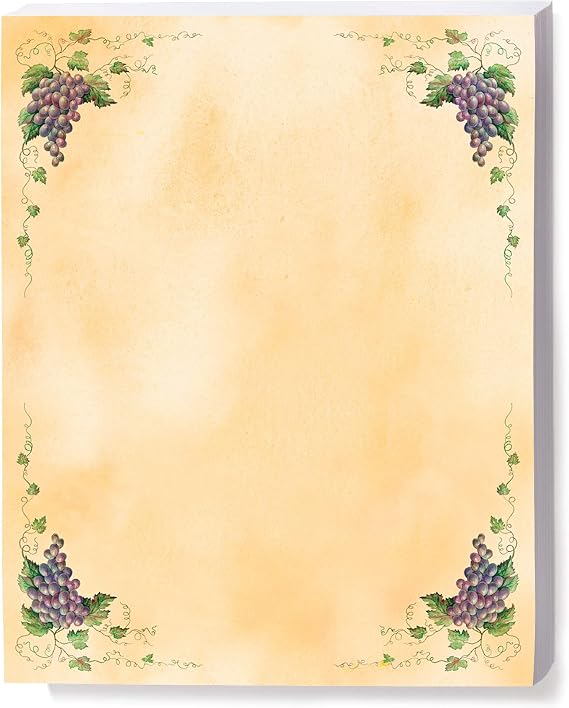 Grapevine Theme Paper Stationery, Border Paper, Letterhead 8.5 x 11, 100 sheets, Elegant Premium Writing Paper, Decorative Printer Paper