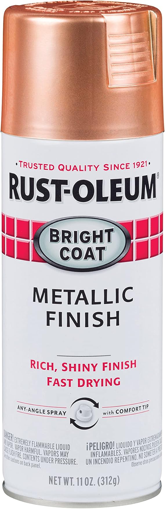 Rust-Oleum Stops Rust Bright Coat Metallic Spray Paint, Copper | Rust Resistant, Indoor and Outdoor, Beautiful Finish on Metal, Wood and More, Comfort Tip Sprays from Any Angle, 11 oz,