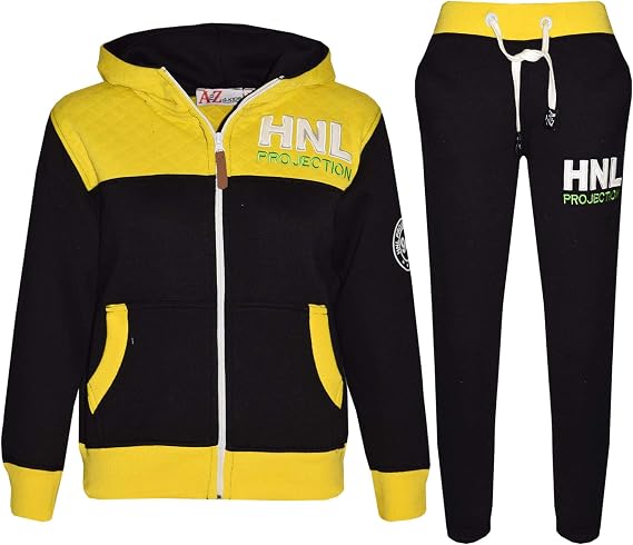 A2Z 4 Kids Boys Tracksuit Jogging Suit Jacket Top Bottoms - T.S HNY 96 Black & Yellow 5-6