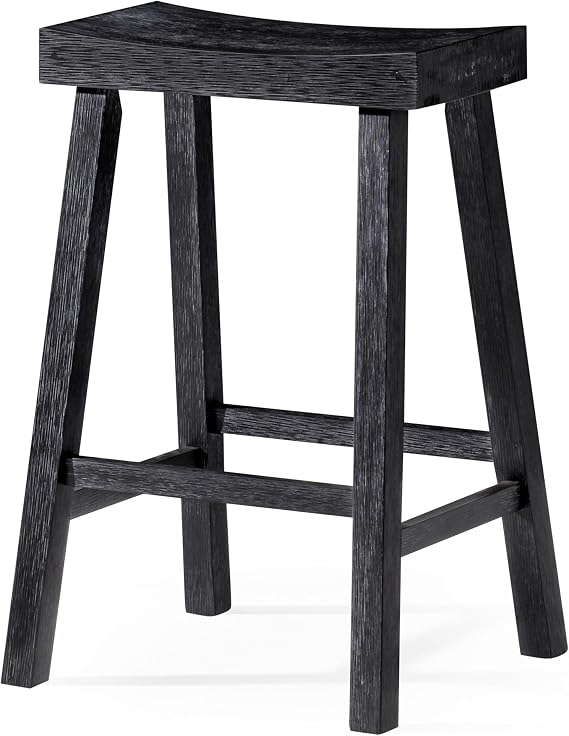 Maven Lane Vincent Counter Stool, Black Solid Wood, 26"