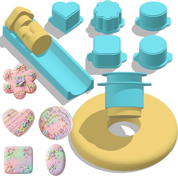 5 PCS Cake Pop Mold Set with 7.8-inch Tray, 5 Shape Cakepop Cutter | Heart, Square, Cloud, Oval and Round, 5 Shapes Plastic Baking Molds for Home Baking, Birthday Parties, Wedding Desserts