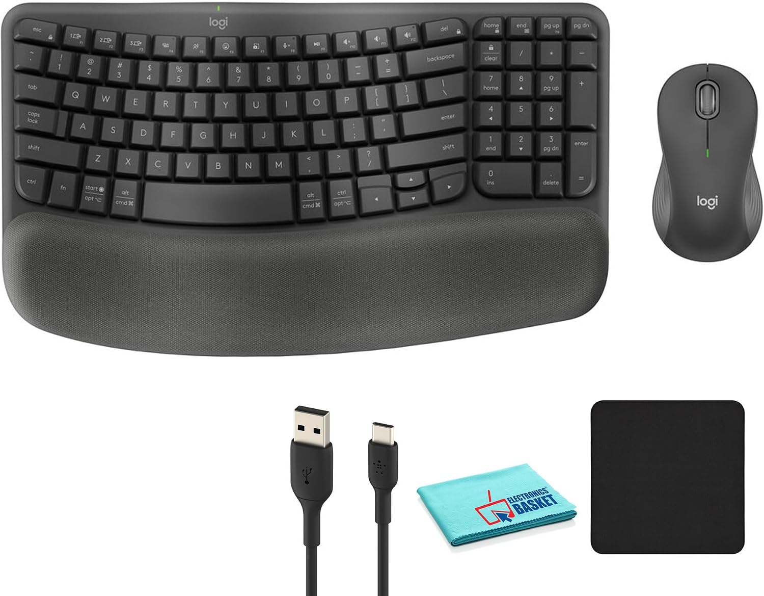 Logitech Wave Keys MK670 Combo - Wireless Keyboard and Wireless Mouse Bundle Including: Type-C Cable, Mouse Pad, Cloth