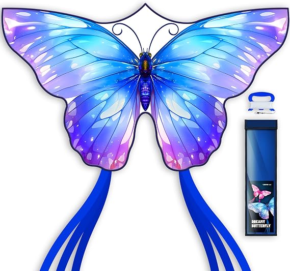 SGftre 2 Piece Set Butterfly Kites for Kids and Adults，Easy to Fly Outdoor Toy for Boys and Girls, for Children, Ideal for Beach and Outdoor Activities (Pink +Blue Dreamy Butterfly, 2)