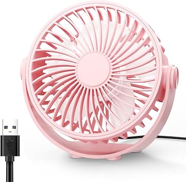 Edvision USB Desk Fan, 5 Inch Mini Portable, 3 Speeds Strong Airflow Personal Desktop, Detachable Cooling Fan 360 Rotation Quiet Small Fan for Desk Home Office Travel Car, Pink, 5ft Cable