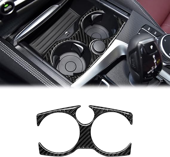 SUNJIKA Water Cup Holder Panel for BMW 5 Series G38 G30 2018-2023(Black) | Real Carbon Fiber,Scratch Proof,Self-adhesive,Sporty Upgrade