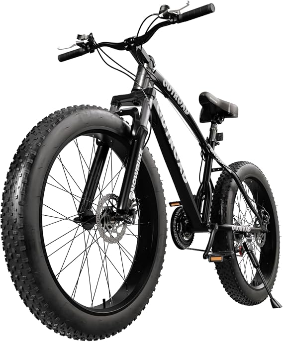 Max4out 26 Inch Fat Tire Mountain Bike, 4-Inch Tide Tires 21-Speed Dual Disc Brake Bicycle with Suspension Fork, Heavy-Duty 400lb Mountain Bike for Big & Tall Riders
